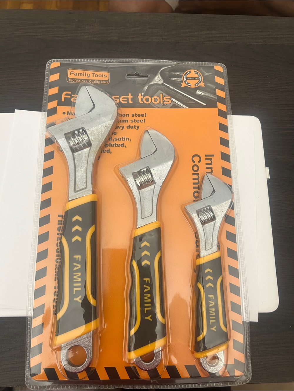 FAMILY 3-Piece Adjustable Wrench Set - Black & Yellow